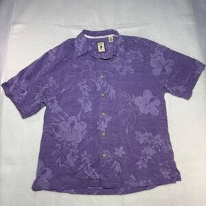 Jamaica Jaxx Mens 100% Silk Hawaiian Shirt Purple Floral Jacquard Button Up M